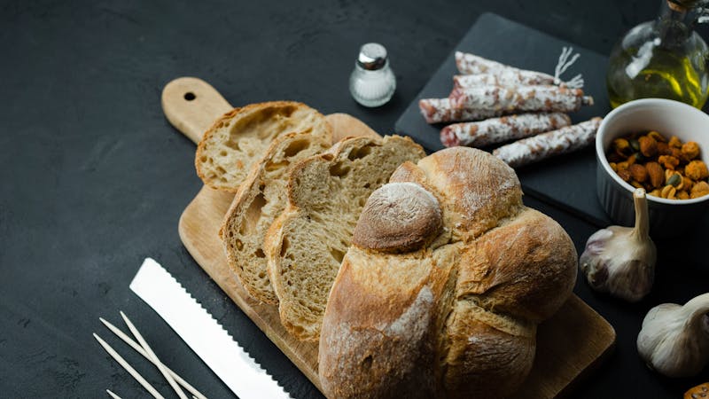 Garlic bread with cheese and fresh herbs